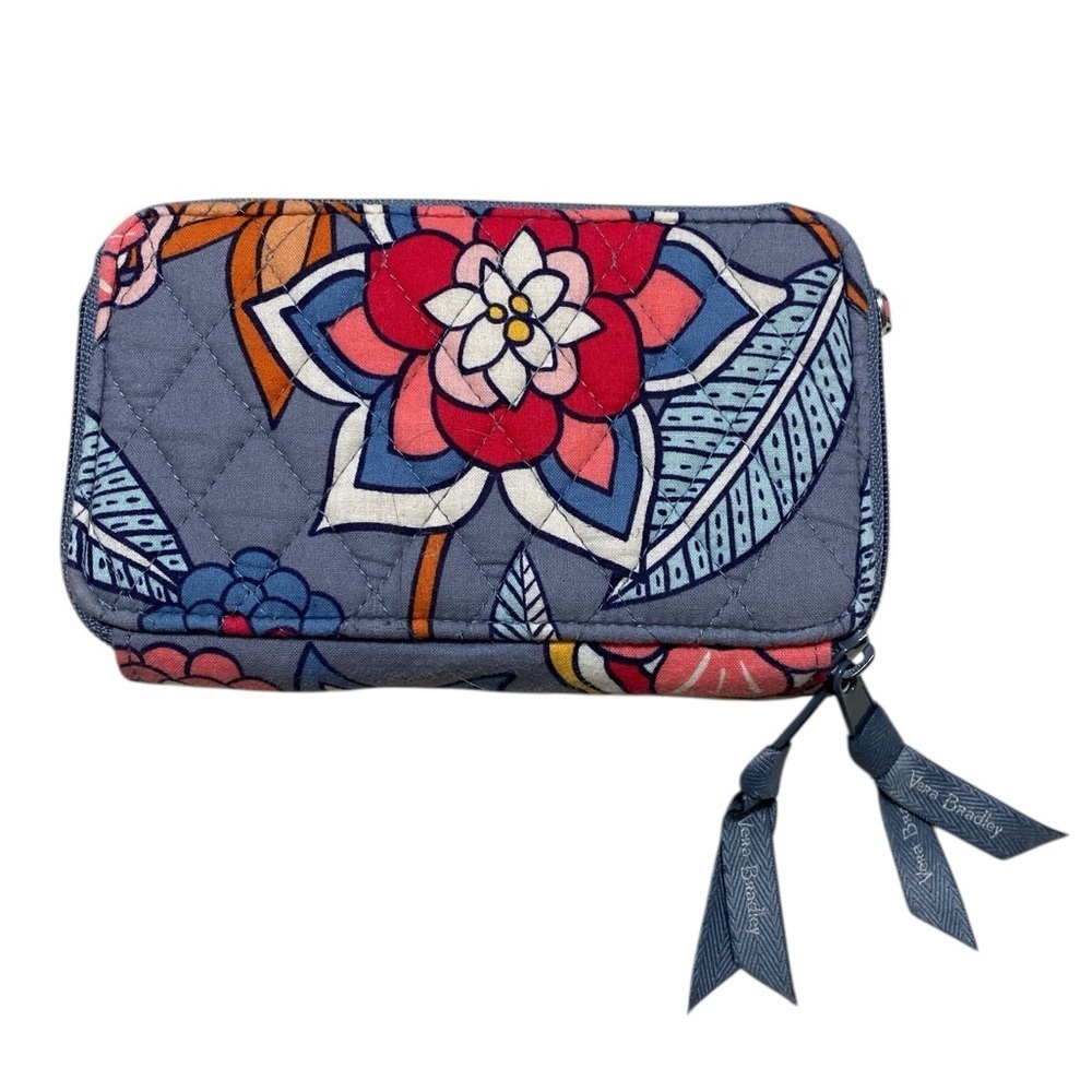Vera Bradley Tropical Evening Quilted Gray and Orange Floral RFID Wallet - Picture 2 of 11